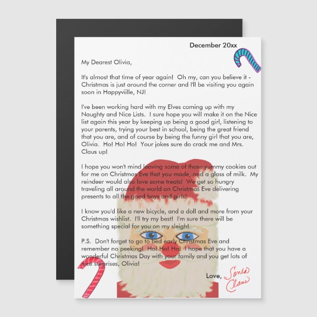 Letter from Santa Candy Canes Child's Name (Anverso/Reverso)