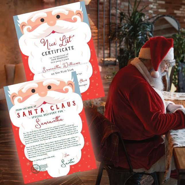 Letter from Santa Nice List Certificate Christmas  (Nice List Certificate Signed and Sealed by Santa Vintage Parchment Christmas Letter from Santa)