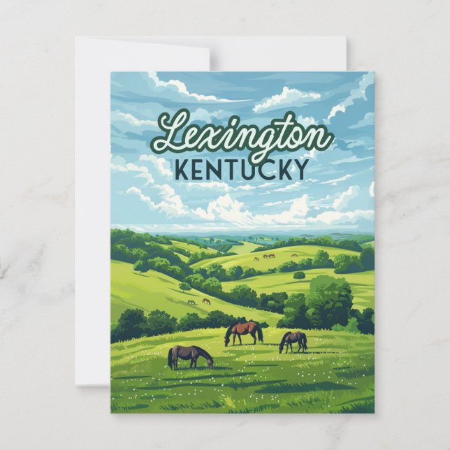 Lexington Kentucky Horses Bluegrass Farms Card (Anverso)