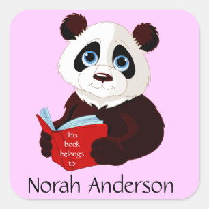 Leyendo el Pegatina Panda Bookplate