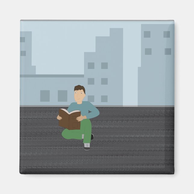 Leyendo niño - imán (Frente)