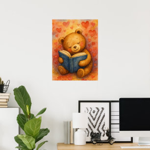 Leyendo Oso Enamorado – Arte Acuarela (Sin Texto)