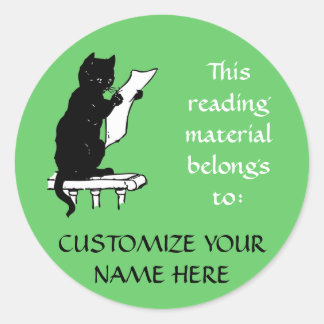 Leyendo Pegatina de matrículas de gatos en verde c