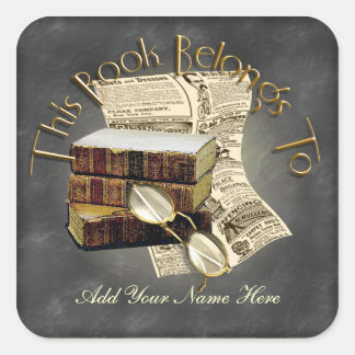 Leyendo Pegatinas de Bookplate Square de diseño