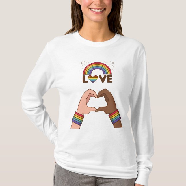 LGTB+Orgullo. Amo el arcoiris. Corazón. Camiseta (Anverso)