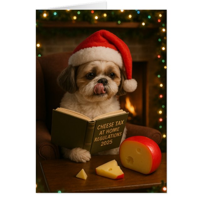 Lhasa Apso 'Cheese Tax' Christmas card (Frente)