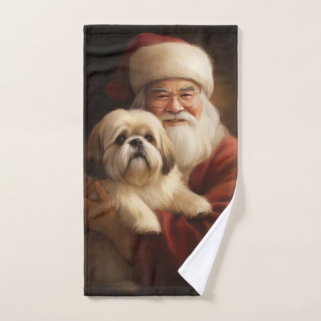 Lhasa Apso con Santa Claus Navideño  (Toalla de mano)