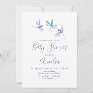 Libélula Acuarela Aquarela Morado Azul Baby Showe