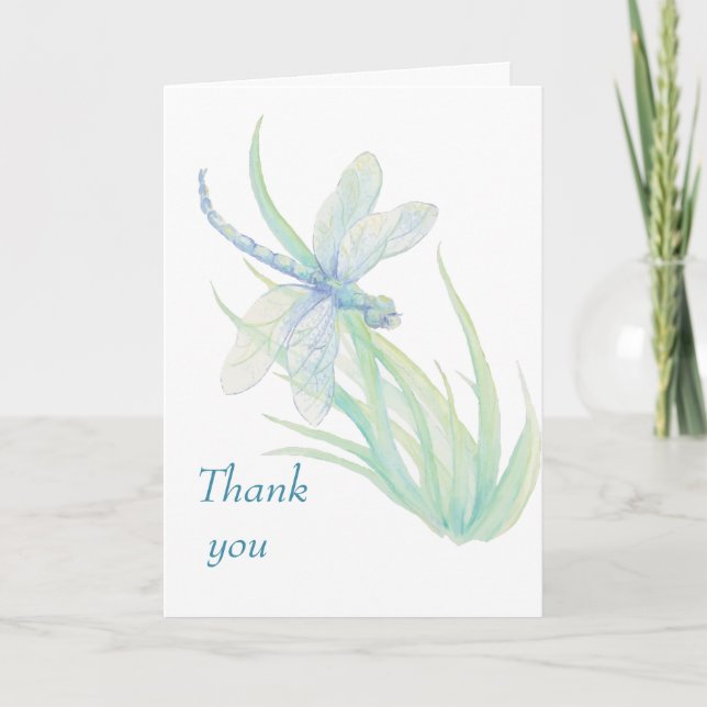 Libélula azul acuarela agradecimiento boda (Anverso)