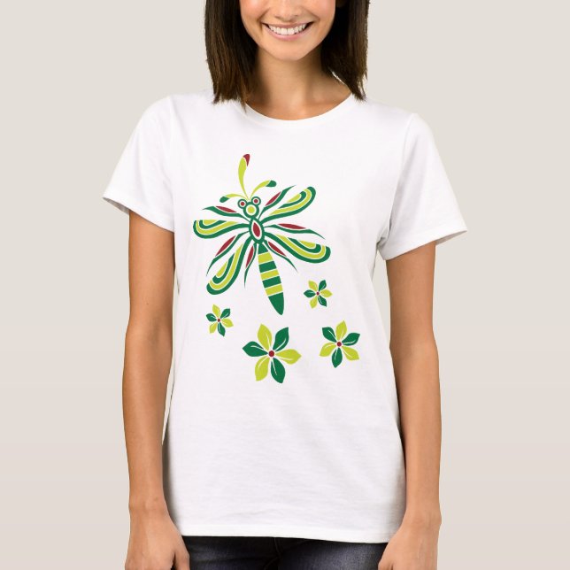 Libélula con la camiseta V2 de las flores (Anverso)