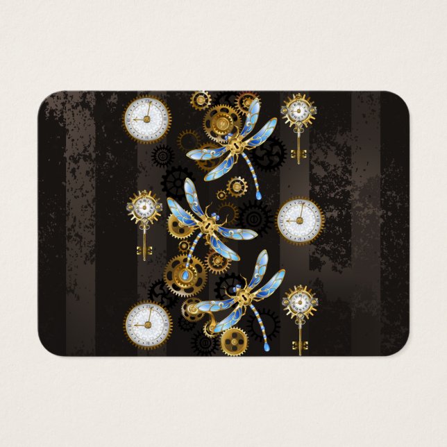 Libélulas Steampunk sobre fondo marrón rayado (Frente)