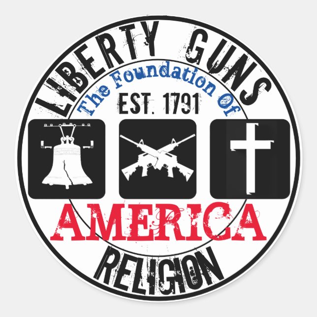 Liberty Guns Religion Round Pegatina (Anverso)