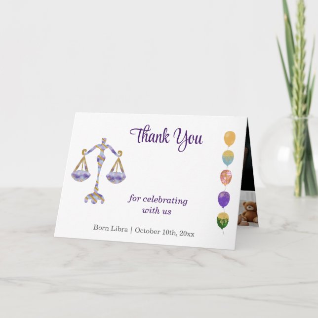 Libra 1er Cumpleaños Agradecimiento Dorado y de Fo (Anverso)