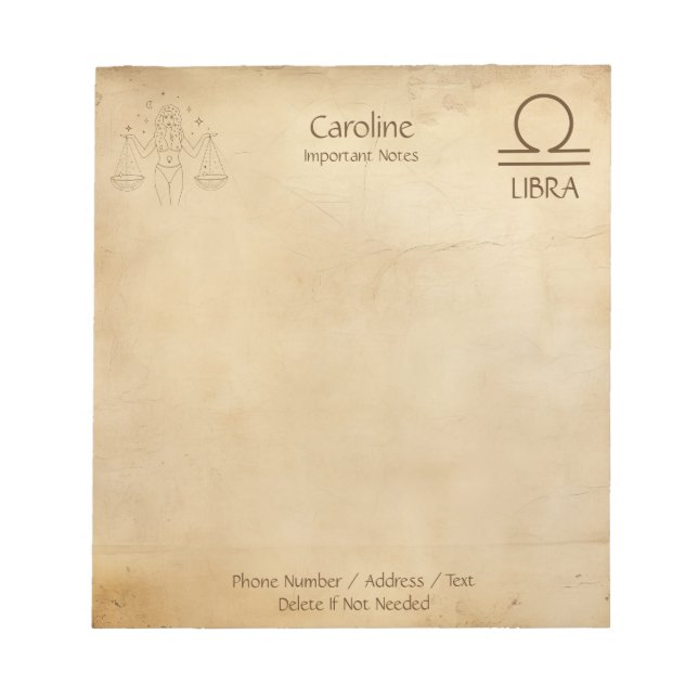 Libra de Rótulo zodiaco - Bloc de notas personaliz (Frente)