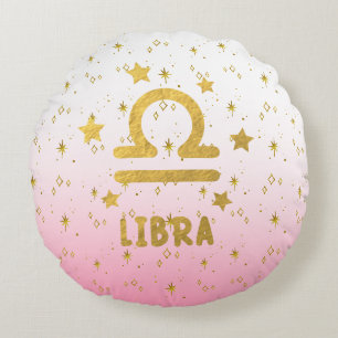 Libra Zodiac Almohada rosa y redonda de oro
