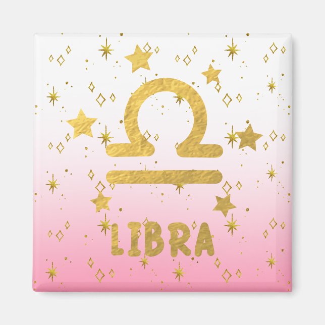 Libra Zodiac imán rosa y oro (Frente)