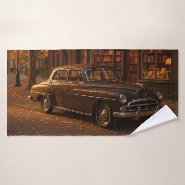 Librería y auto Vintage Fall/Otoño (Toalla de baño)