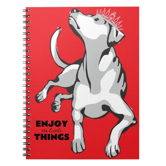 Libreta con imagen de perro blanco con fondo rojo (Frente)