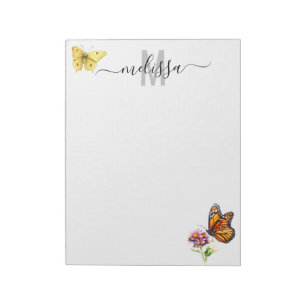 Libreta con monograma de acuarela de mariposa