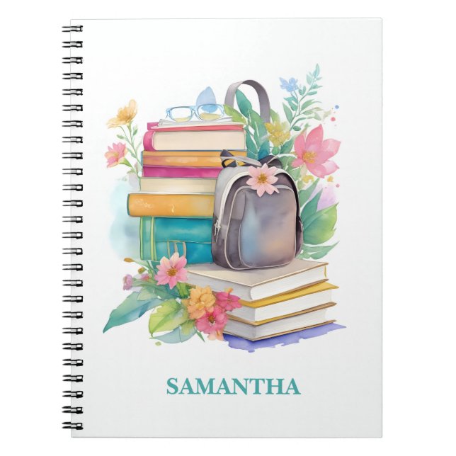 Libreta de Acuarela Flores Mochila Libros Diario p (Frente)