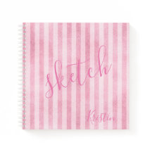 Libreta de bocetos con monograma de rayas rosadas