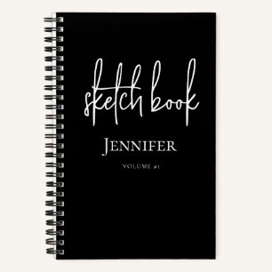 Libreta de bocetos con nombre en letra script pers