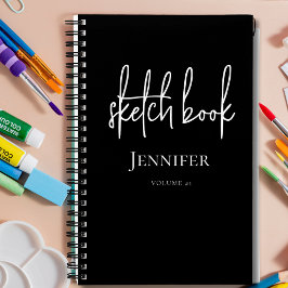 Libreta de bocetos con nombre en letra script pers