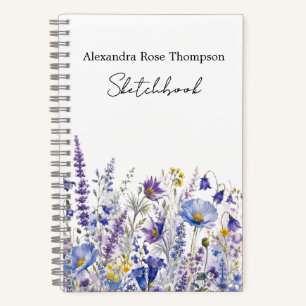 Libreta de bocetos de acuarela de flores silvestre