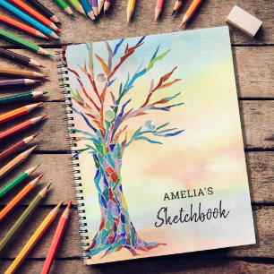 Libreta de bocetos de árbol colorido personalizada
