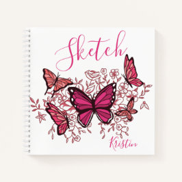 Libreta de bocetos de mariposas rosadas moradas co