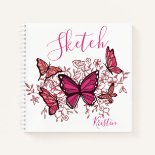 Libreta de bocetos de mariposas rosadas moradas co