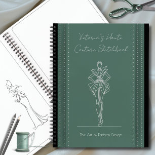 Libreta de bocetos de moda de alta costura verde b