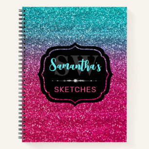 Libreta de bocetos de monograma con gradiente rosa