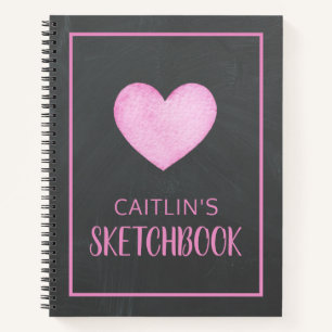 Libreta de Bocetos Personalizada Corazón Rosa Acua