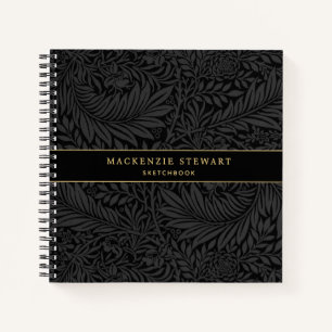 Libreta de dibujo con patrón floral negro elegante