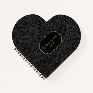 Libreta de dibujo con patrón floral negro elegante
