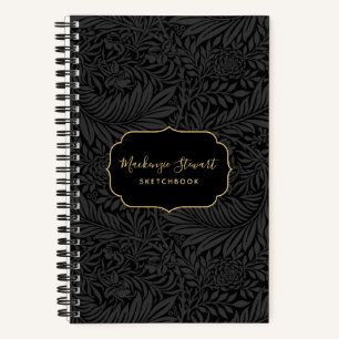 Libreta de dibujo con patrón floral negro elegante