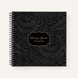 Libreta de dibujo con patrón floral negro elegante