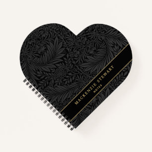 Libreta de dibujo con patrón floral negro elegante