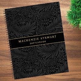 Libreta de dibujo con patrón floral negro elegante