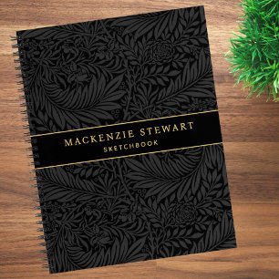 Libreta de dibujo con patrón floral negro elegante