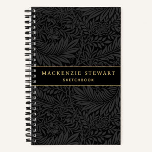 Libreta de dibujo con patrón floral negro elegante