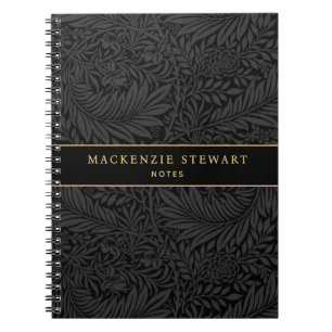 Libreta de dibujo con patrón floral negro elegante