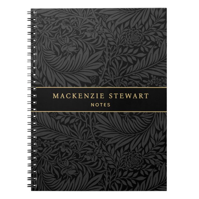 Libreta de dibujo con patrón floral negro elegante (Frente)