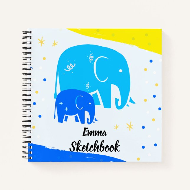 Libreta de dibujo de elefante personalizada para n (Anverso)