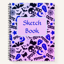 Libreta de dibujo de Halloween morada, azul y negr