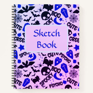 Libreta de dibujo de Halloween morada, azul y negr