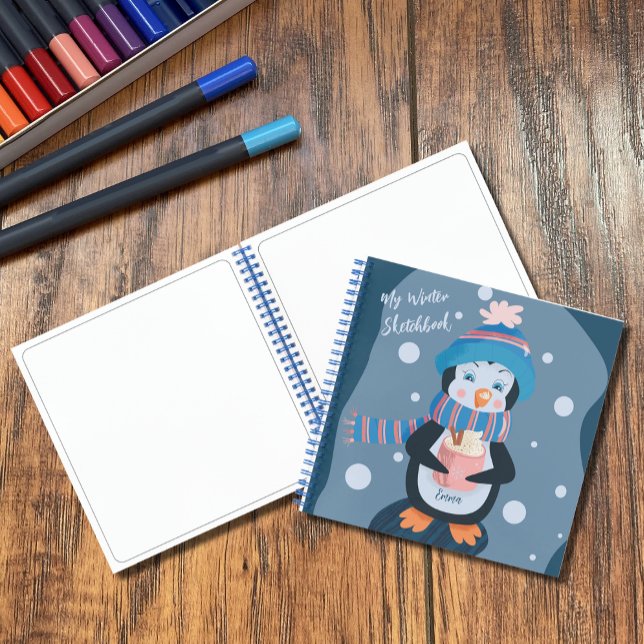 Libreta de dibujo de invierno de pingüino azul lin (Subido por el creador)