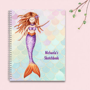 Libreta de dibujo de sirena con escamas rosa y tur