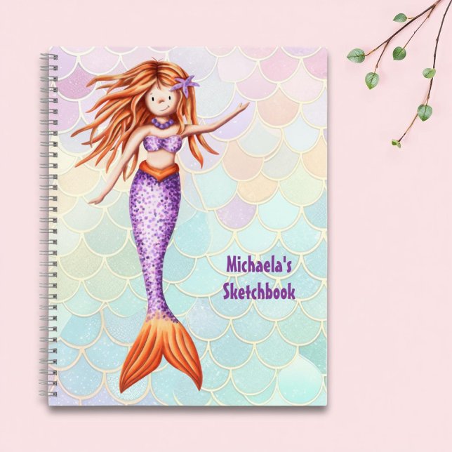 Libreta de dibujo de sirena con escamas rosa y tur (Subido por el creador)